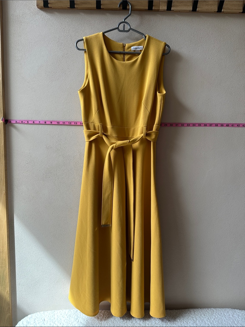 Calvin Klein Mustard Yellow Sleeveless Tie-Waist Midi Dress